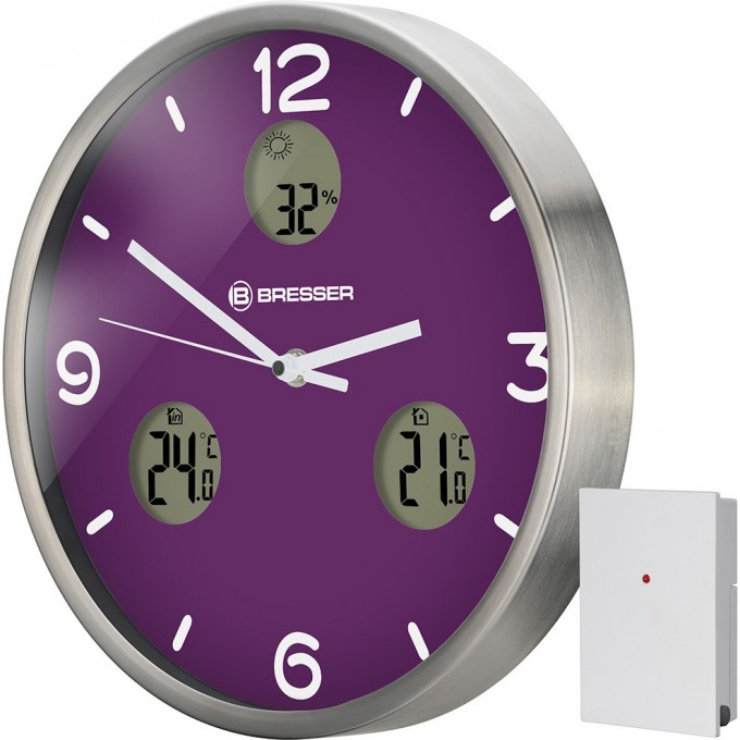 Часы настенные BRESSER MyTime io NX Thermo/Hygro, 30 см, фиолетовые 76464 Часы настенные BRESSER MyTime io NX Thermo/Hygro, 30 см, фиолетовые 76464